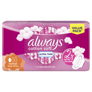 Always Ultra Cotton Soft Sanitary Pads With Wings Normal