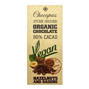 Chocopaz Stone Ground Organic Chocolate With Hazelnuts And Raisins Vegan 80% Cacao